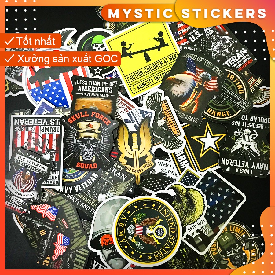 [US ARMY] 50 Sticker chống nước/ trang trí, set mix ,dán xe laptop mũ bảo hiểm vali...