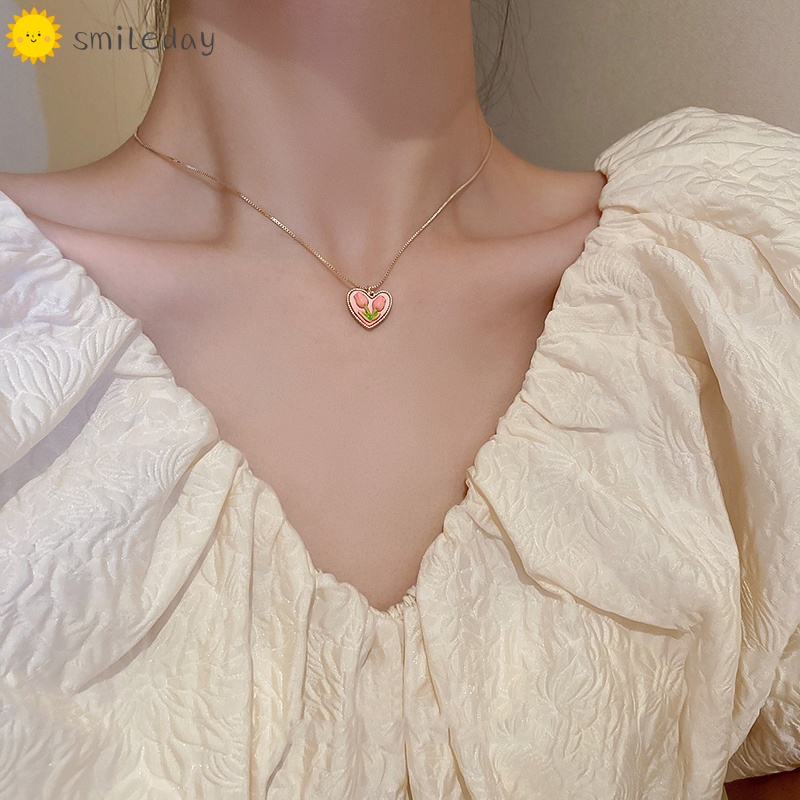 Vòng cổ Mặt Hoa Tulip Hồng Thanh Lịch Cho Nữ