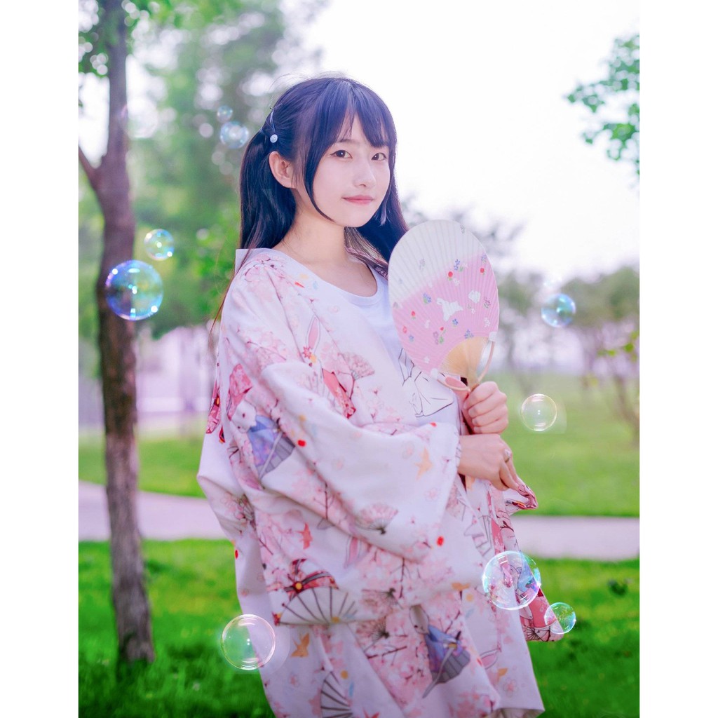 (Có sẵn) Áo khoác Kimono Haori Thỏ cầu nguyện Nhật Bản