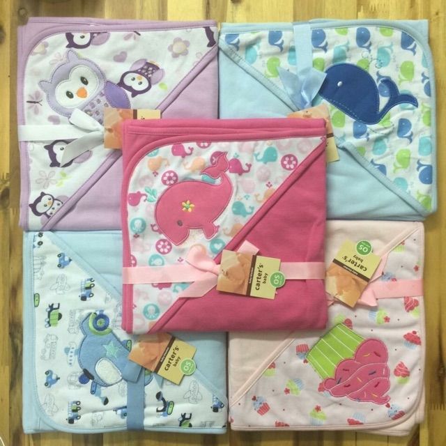 Chăn Ủ Carters Sơ Sinh Cotton Có Mũ In Hình Dễ Thương Cho Bé Trai Bé Gái