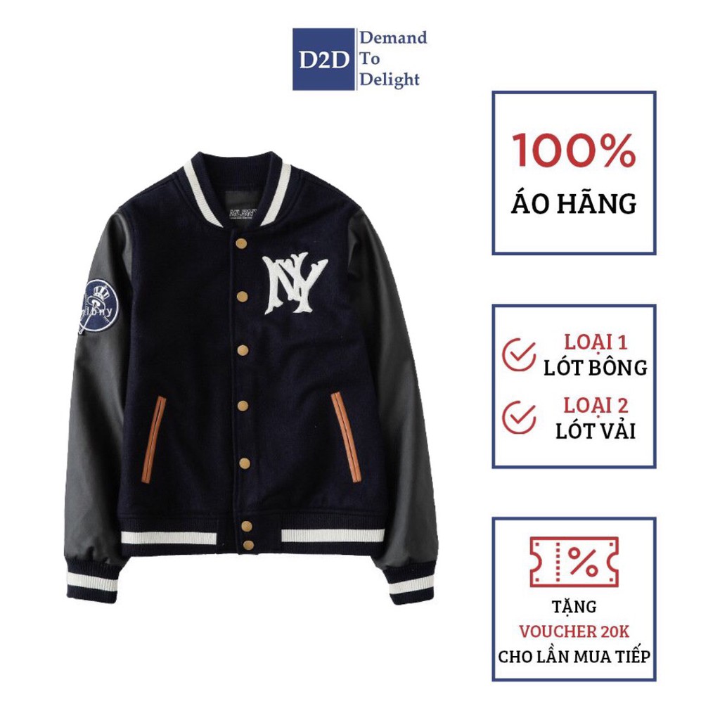 [HÀNG ORDER - FULL TAG] 🔥 Áo Bomber M.L.B N.Y Tay Da Cúc Vàng Logo Thêu Unisex Nam Nữ 🔥