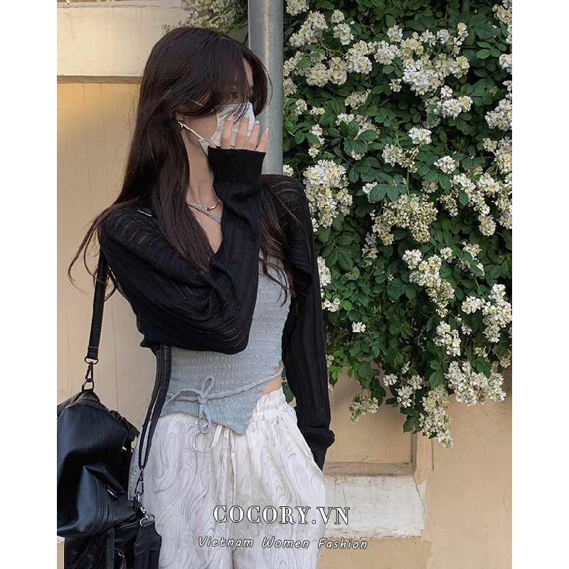 Cocory vn  Áo hai dây/áo khoác cardigan tay dài dễ phối đồ thời trang mùa hè cho nữ
