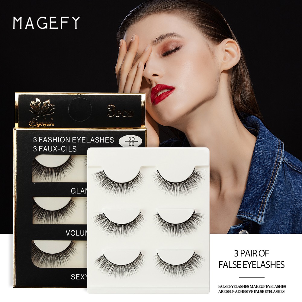 MAGEFY Bộ 3 cặp 3D Lông mi giả/Lông mi tổng hợp kiểu dáng 3D có thể tái sử dụng 3D 3PCS 3 Fashion Eyelashes lông mi mềm sợi tơi, có độ cong sẵn