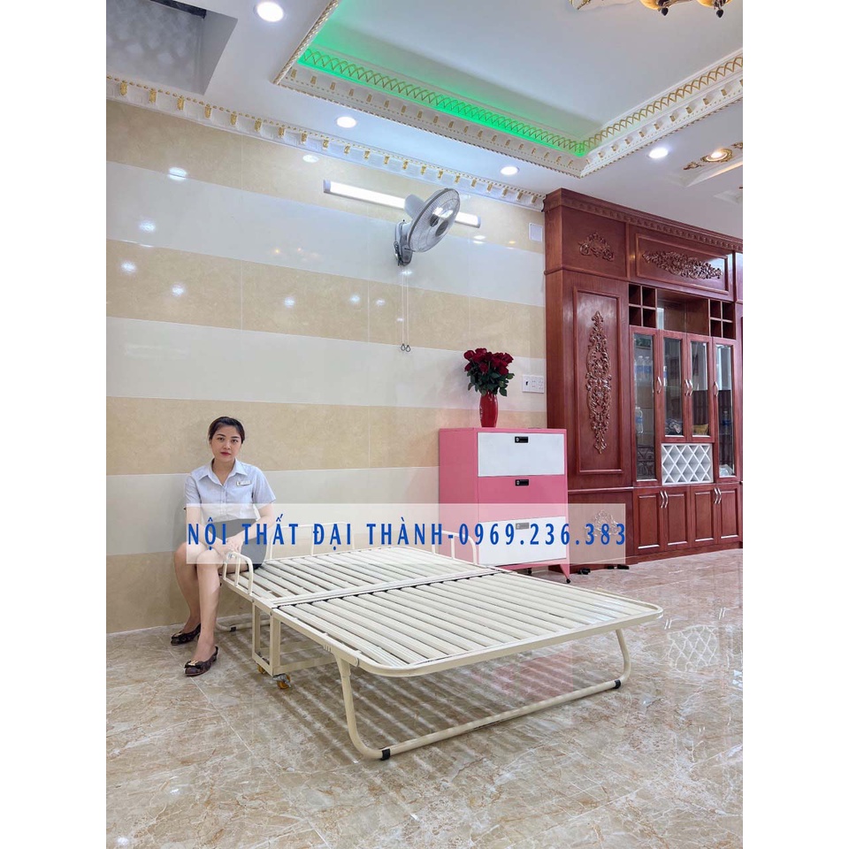 Giường sắt xếp di động có bánh xe 1m2 - Giá rẻ tại xưởng , FRee ship HCM