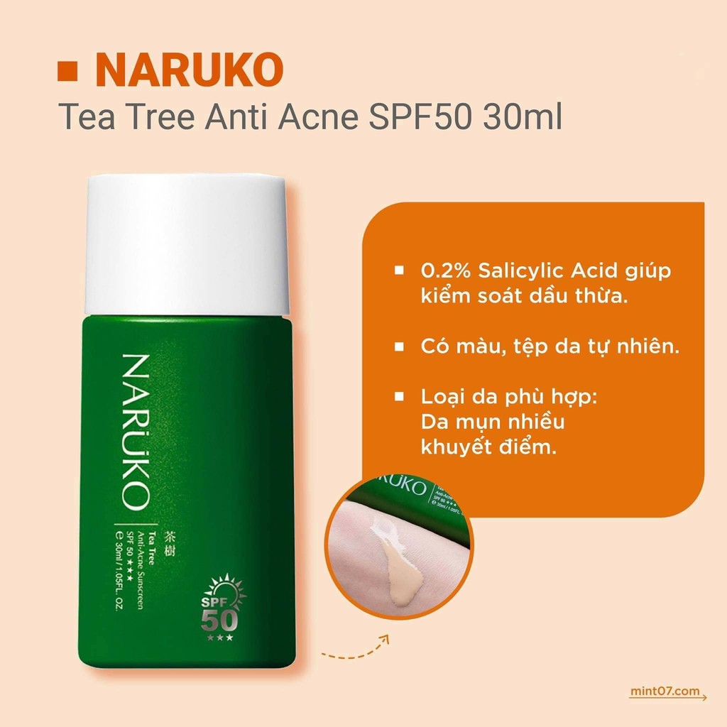 Kem Chống Nắng NARUKO TEA TREE ANTI-ACNE SUNSCREEN SPF50+++