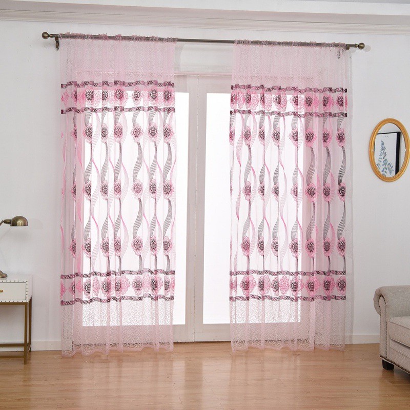 Rèm Cửa Vải Voan Họa Tiết Hoa Phong Cách Châu Âu Kích Thước 140x240cm