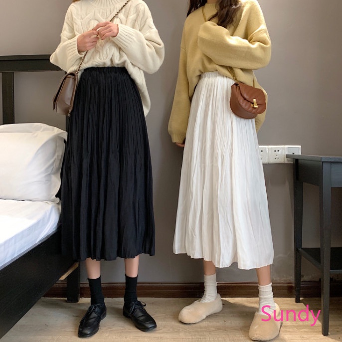 Chân Váy Xếp Ly Lưng Cao Màu Sắc Xinh Xắn Phong Cách Hàn Quốc Cho Nữ