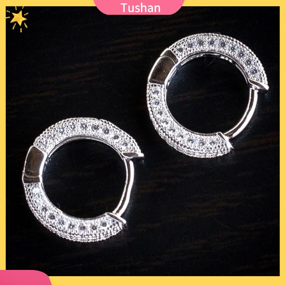 TUSH_Shiny Women Rhinestone Inlaid Circle Huggie Earrings Party Banquet Jewelry Gift