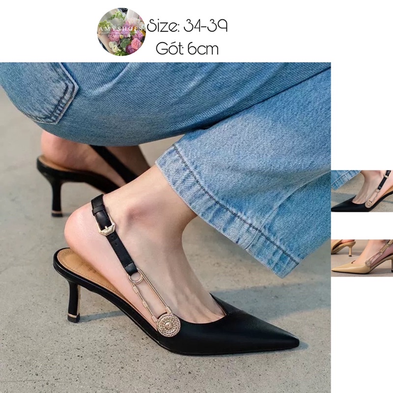 Giày công sở slingbacks gót 6cm