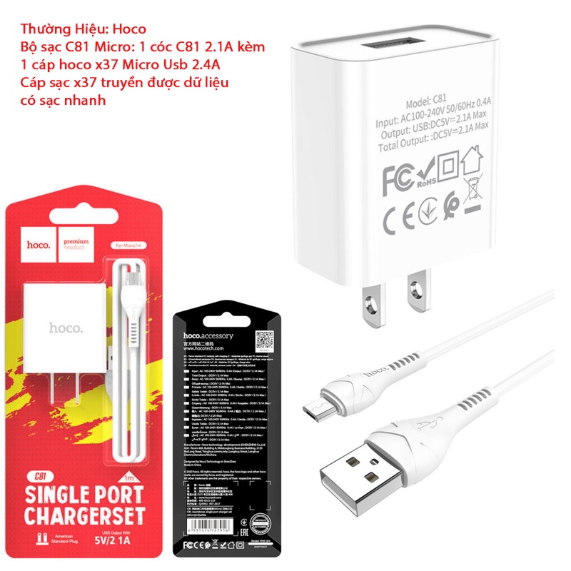 Bộ Sạc Hoco C81 micro usb cho điện thoại android 5V 2.1A | Shopee Việt Nam