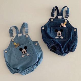 Áo liền quần denim in họa tiết hoạt hình dễ thương cho em bé sơ sinh