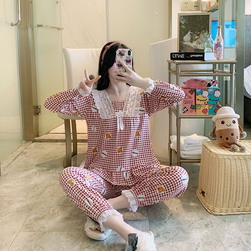 Bộ ngủ dài tay pijama nữ chất cotton cao cấp dễ thương DT88 | BigBuy360 - bigbuy360.vn