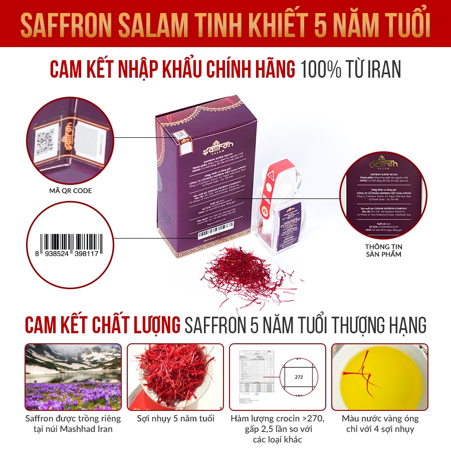 Nhuỵ Hoa Nghệ Tây SAFFRON SALAM 1Gr kèm quà tặng