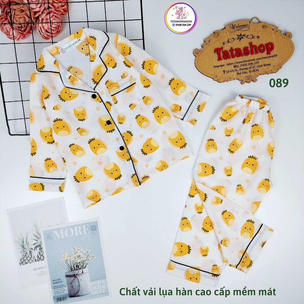 [11 40KG] Bộ pijama tay dài cho bé trai bé gái chất lụa hàn cao cấp size đại - bộ quần áo thu đông cho bé 089