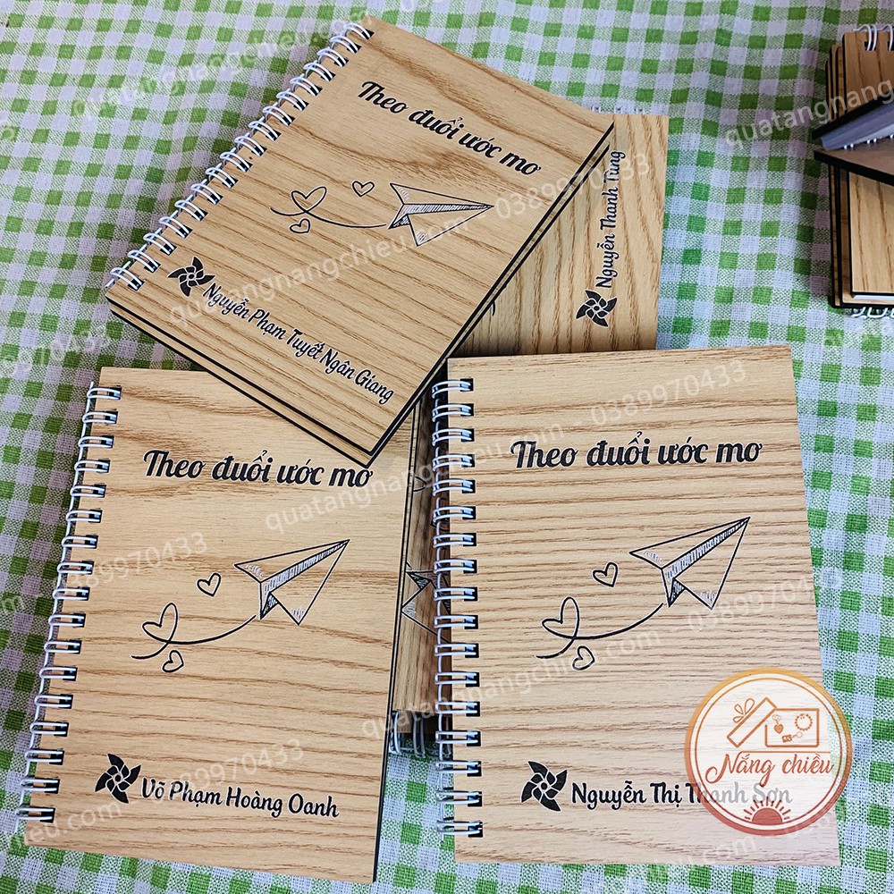 Quà tặng ý nghĩa dành cho bạn thân - Sổ bìa gỗ khắc hình cánh diều theo đuổi ước mơ - Bìa gỗ cứng 2 mặt