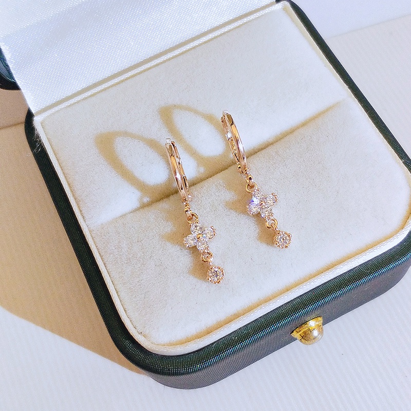 [Jiudolan] Bông Tai Dáng Dài Mạ Vàng 18K Hình Hoa Đính Đá Zircon Thanh Lịch Cho Nữ
