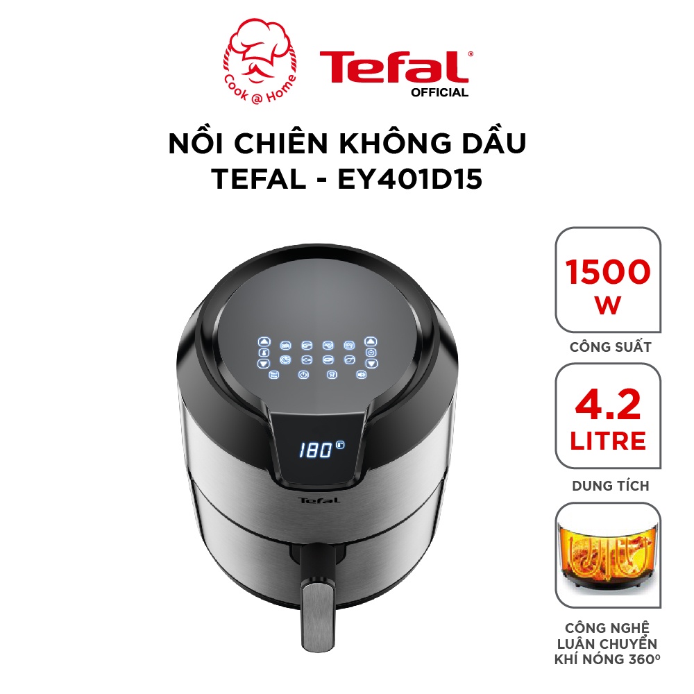 [Mã BMLT100 giảm đến 100K đơn 499K] Nồi chiên không dầu chính hãng có 8 chương trình nấu Tefal EY401D15 - 4.2 lít, 1500W