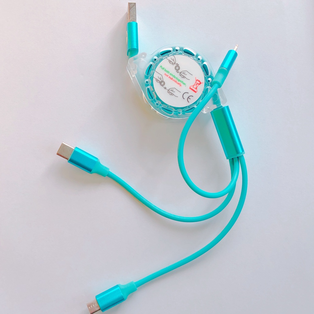 Cáp Sạc Rút 3 Đầu Siêu Bền-Dây Rút Gọn Gàng Tiện Lợi-Cổng sạc Nhanh cho ip/,micro usb,type c