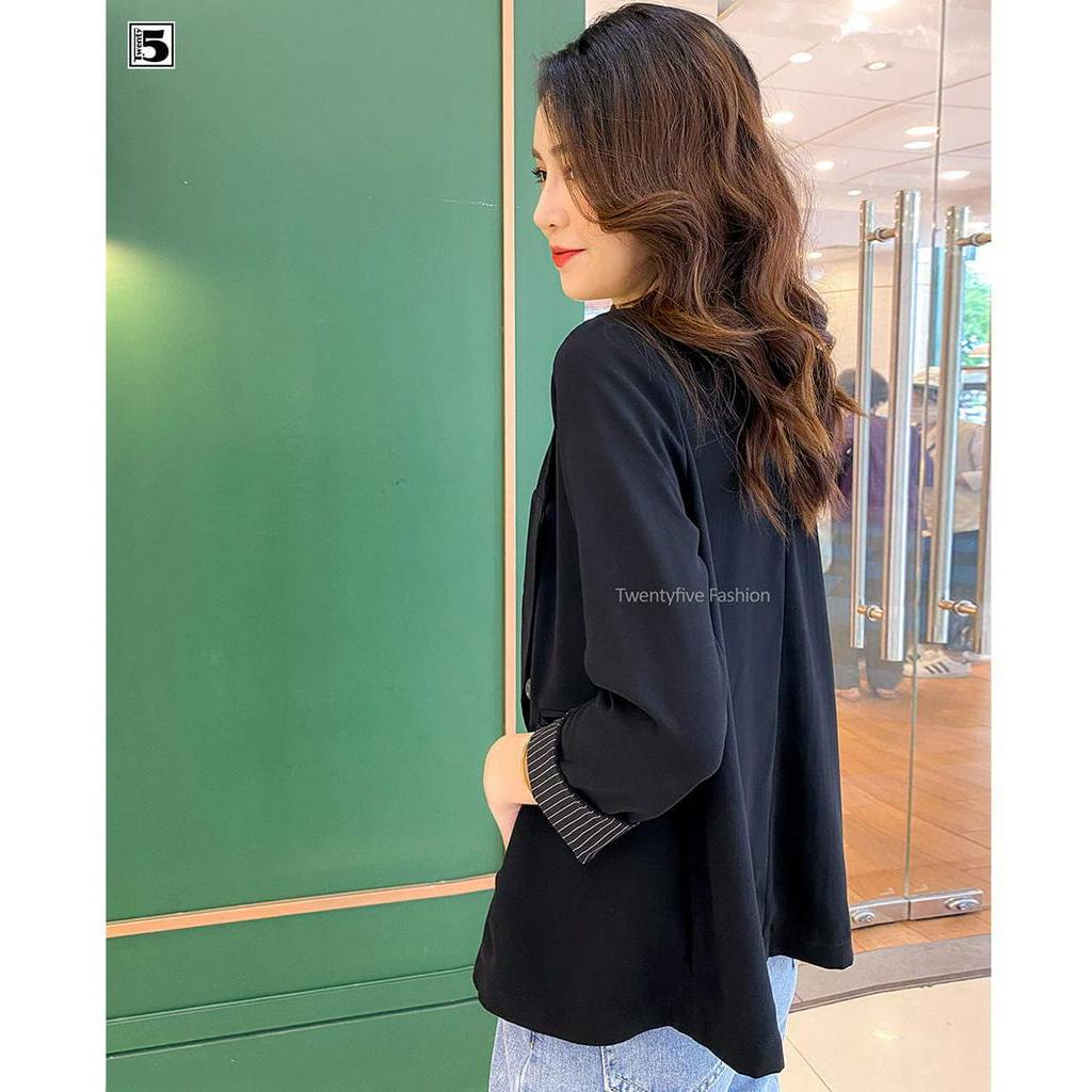 Áo vest nữ suông rộng 2 hàng khuy tay phối Twentyfive NV10