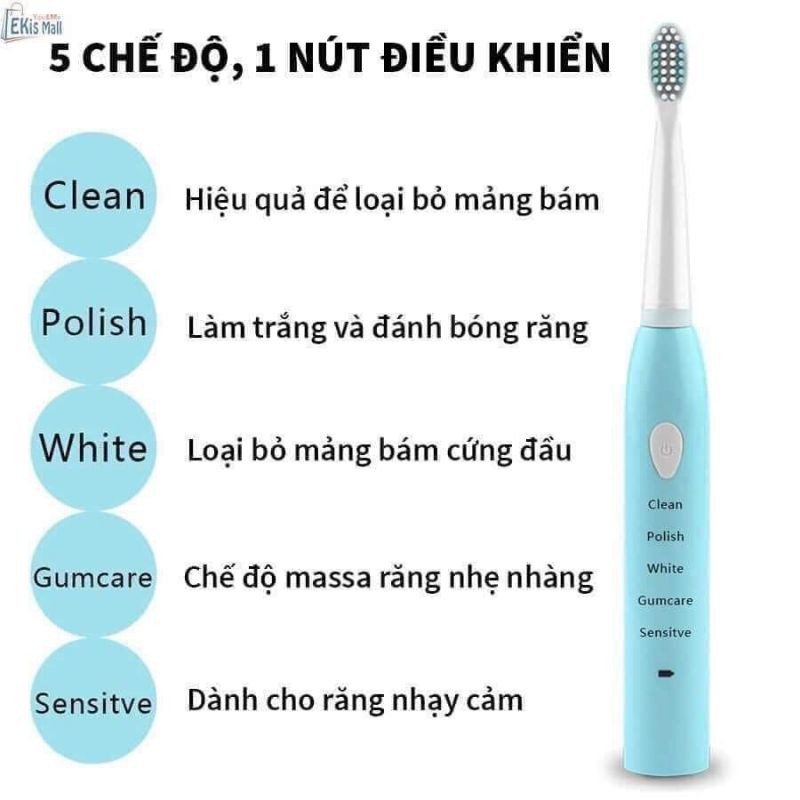 BÀN CHẢI ĐIỆN TỬ TỰ ĐỘNG 5 CHẾ ĐỘ HÀNG NỘI ĐỊA CAO CẤP,KHÔNG THẤM NƯỚC VỚI 4 ĐẦU BÀN CHẢI