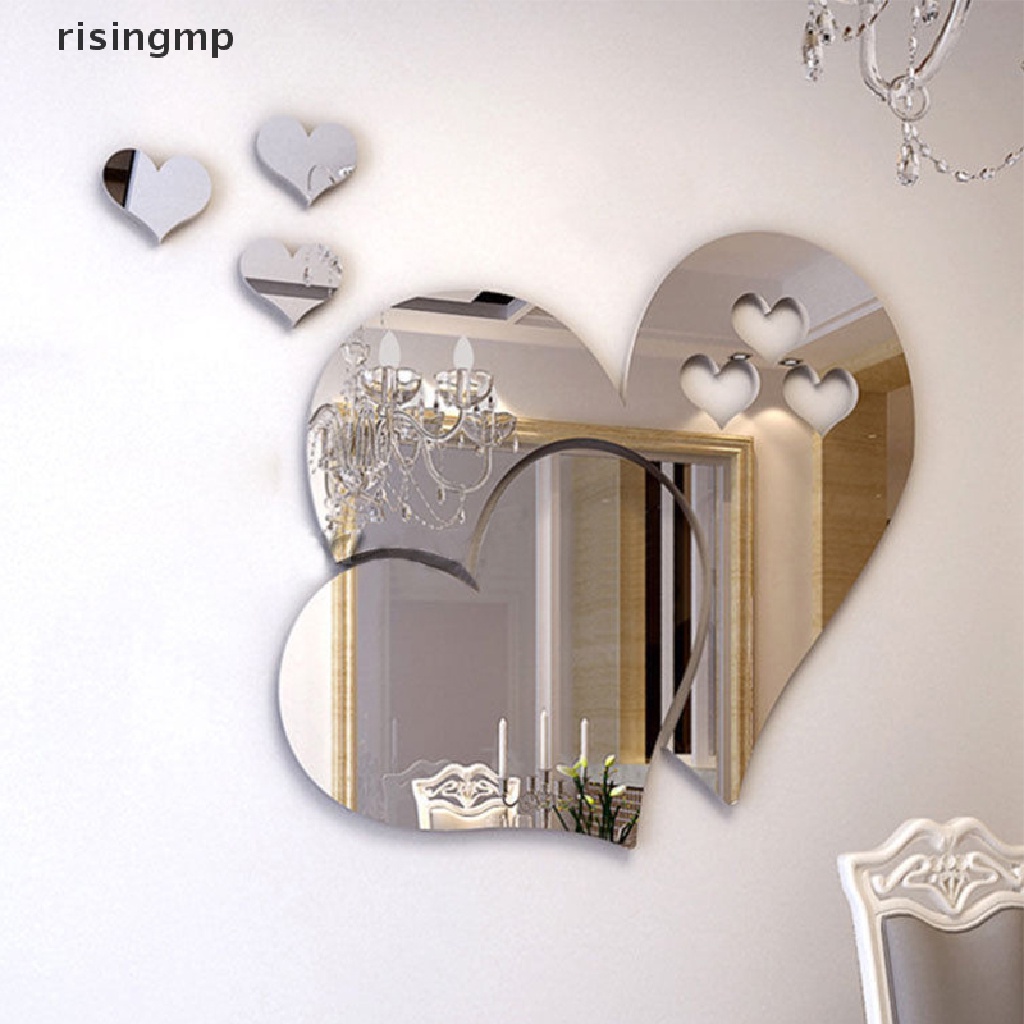 Gương Dán Tường Acrylic Hình Trái Tim 3D Sáng Tạo Trang Trí Nhà Cửa DIY ♨Trên đó