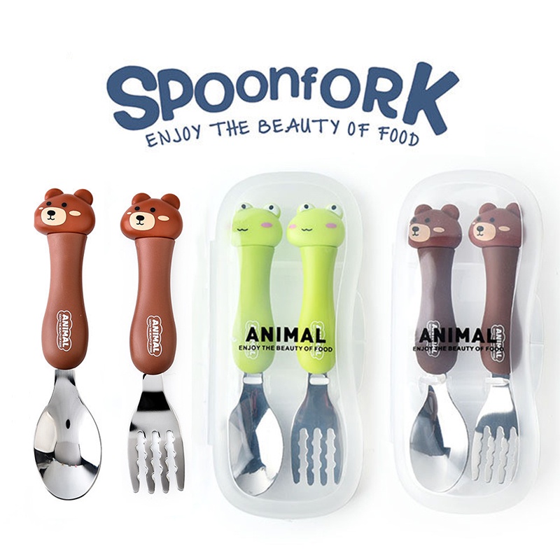 Bộ đồ ăn SABUY Phim hoạt hình cho trẻ em Bộ muỗng nĩa Phim hoạt hình dễ thương cho trẻ em Bộ đồ ăn trẻ em có hộp lưu trữ
