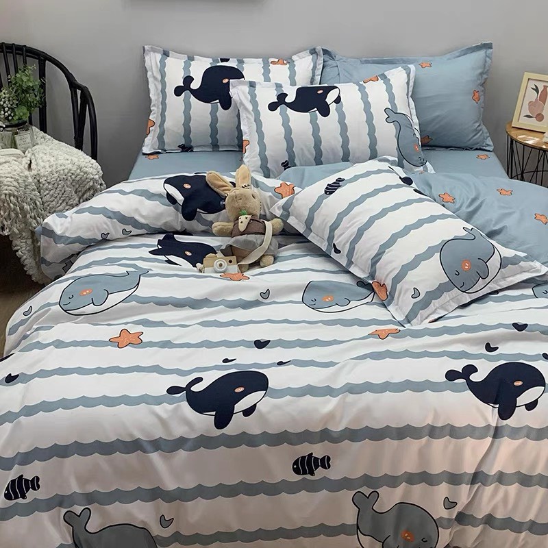Bộ chăn ga gối Cotton Poly Decor Bedding phong cách Hàn Quốc Drap giường cotton (không kèm ruột) - PL Cá Heo