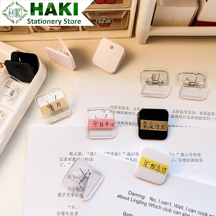 HAKI kẹp giấy trong suốt kẹp bướm giấy kẹp nhựa trong suốt giữ tài liệu tiện lợi KTL06
