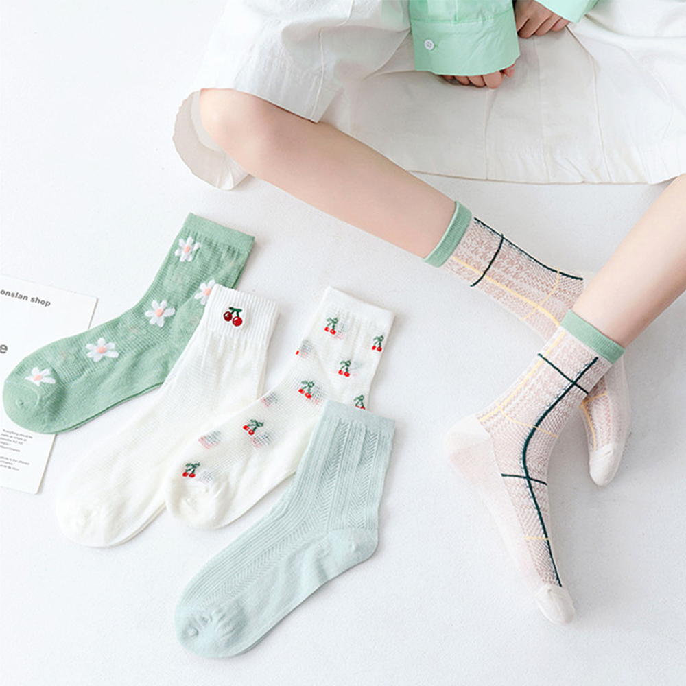 Tất Lưới Thoáng Khí Họa Tiết Hoa Phong Cách Hàn Quốc