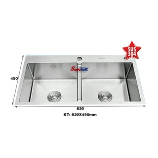 [TRỌN BỘ]Chậu rửa chén 2 hộc đều inox 304, chậu rửa bát inox kích thước 82cmx45cm, combo chậu chén C03IN
