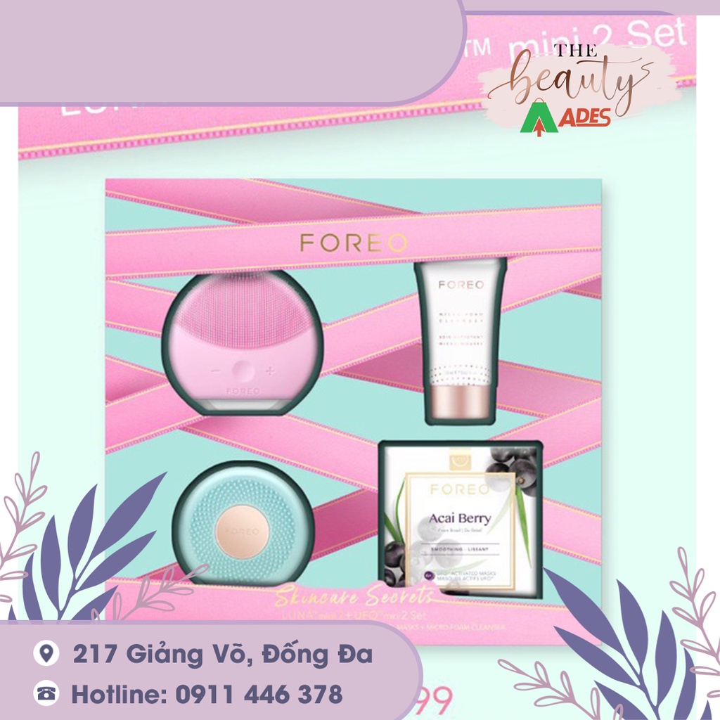 Set làm đẹp Foreo bao gồm UFO Mini 2 + Luna Mini 2 + Mask Acai Berry + Sữa rửa mặt 20ml | Hàng chính hãng