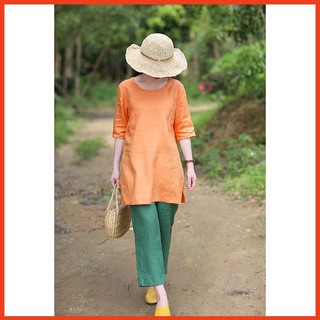 Set Quần Áo Trung Niên Ống Rộng 3 Màu Linen