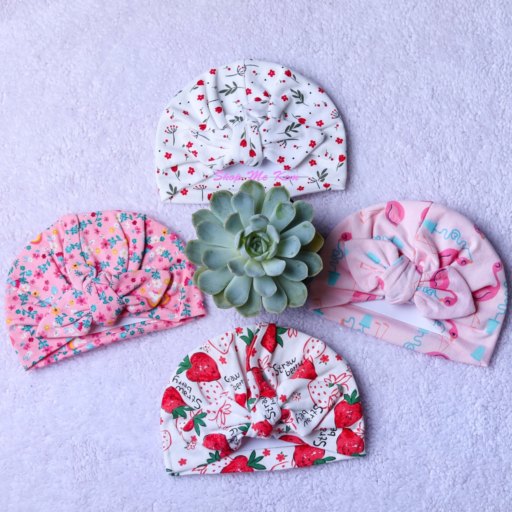 Mũ turban nơ họa tiết chấm bi cho bé siêu xinh, tuban trùm đầu che thóp giá rẻ chất lượng mềm mịn