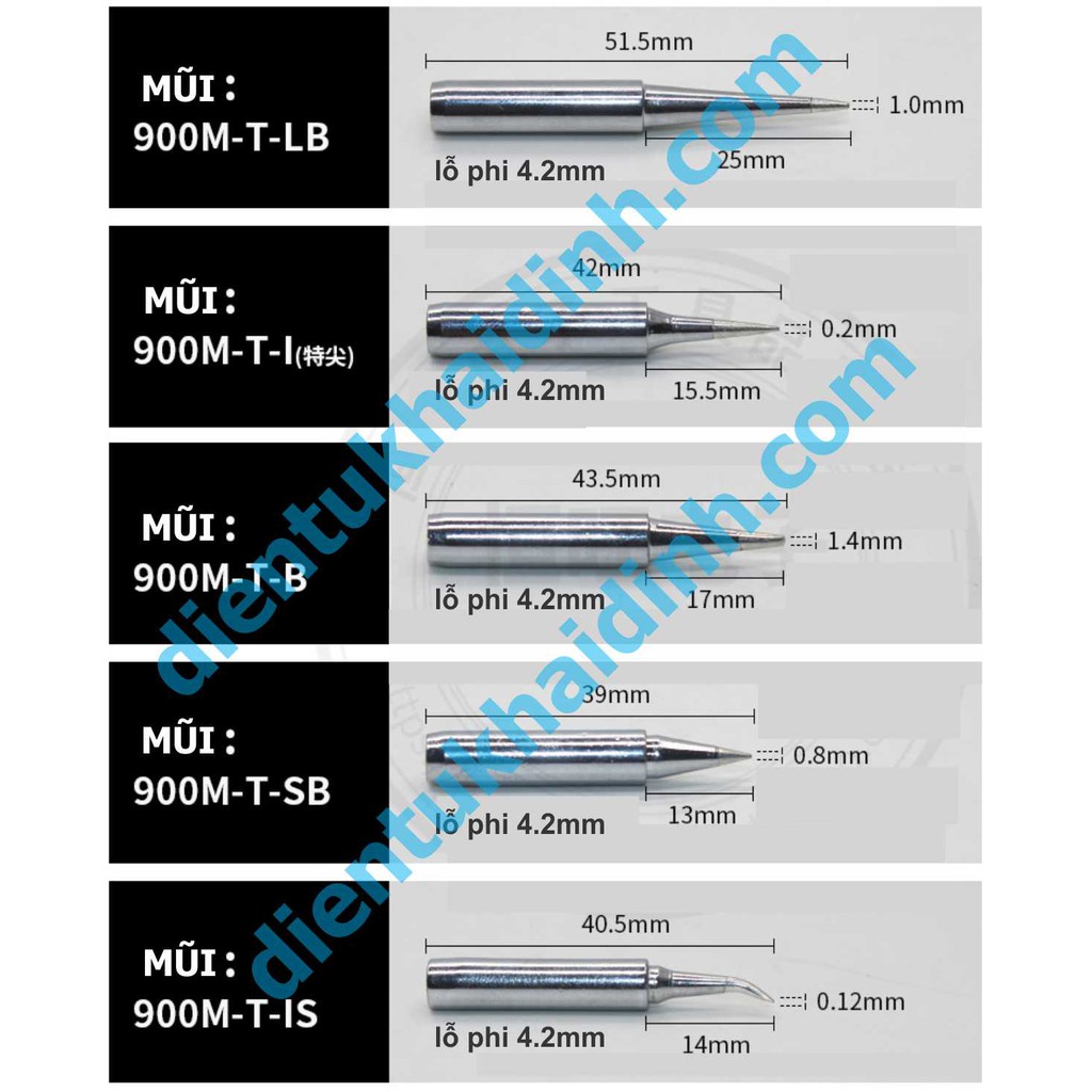 2 cái Đầu Mũi mỏ hàn HAKKO 900M-T D K C B I dùng cho tay hàn, trạm hàn 936 907 103T kde2390