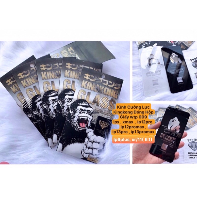 🌟CHÍNH HÃNG 🌟Kính Cường Lực Kingkong Hộp Giấy Full Màn iphone 6 6S 7 8 PLUS XR X XS 11 12 13 / MAX / MINI / PRO  WTP 009