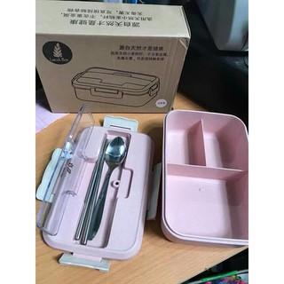 Hộp cơm lúa mạch 3 ngăn kèm đũa thìa ( hộp đựng thức ăn)