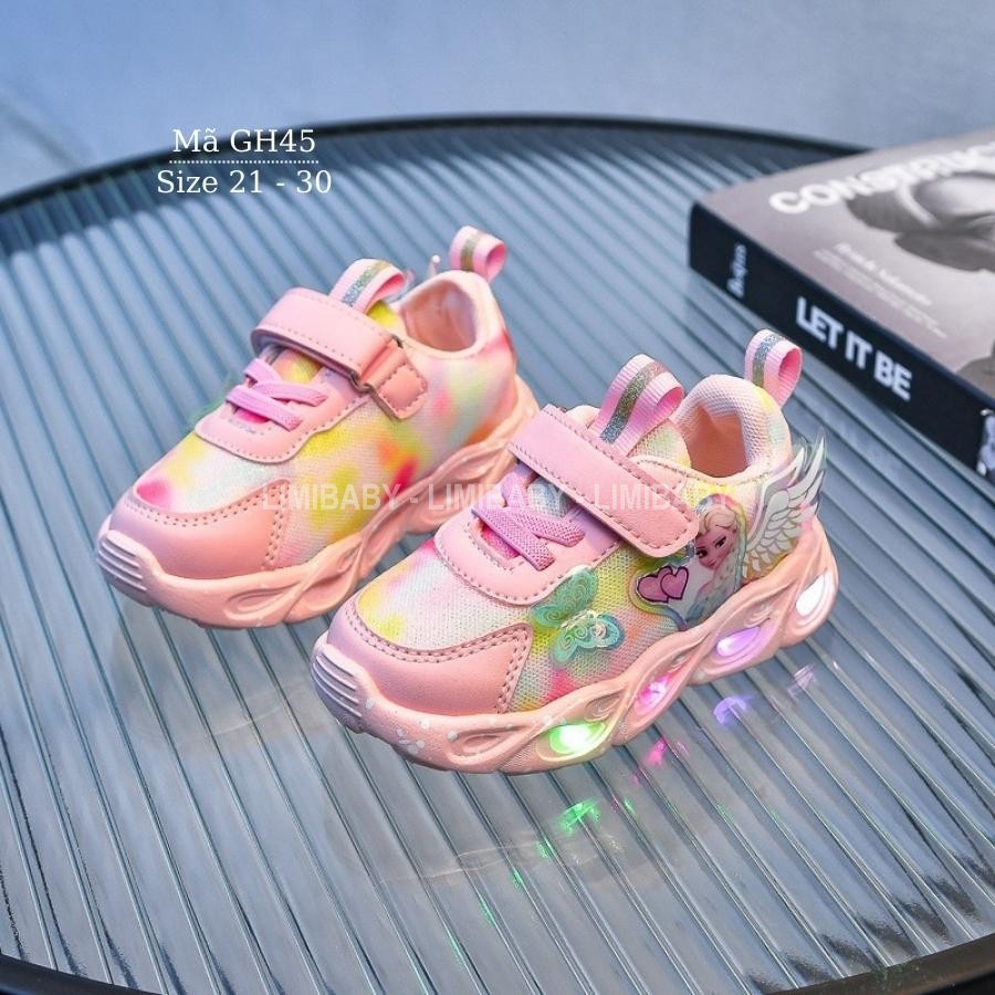 Giày đèn LED phát sáng cho bé gái 1 - 5 tuổi màu hồng họa tiết công chúa Elsa xinh xắn và dễ thương GH45