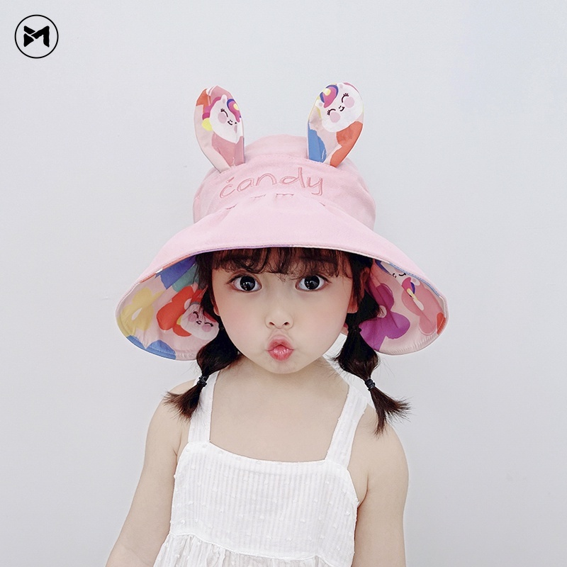 Mũ Chống Nắng Hai Mặt Hở Chóp Hình Thỏ Cho Bé Trai Và Bé Gái