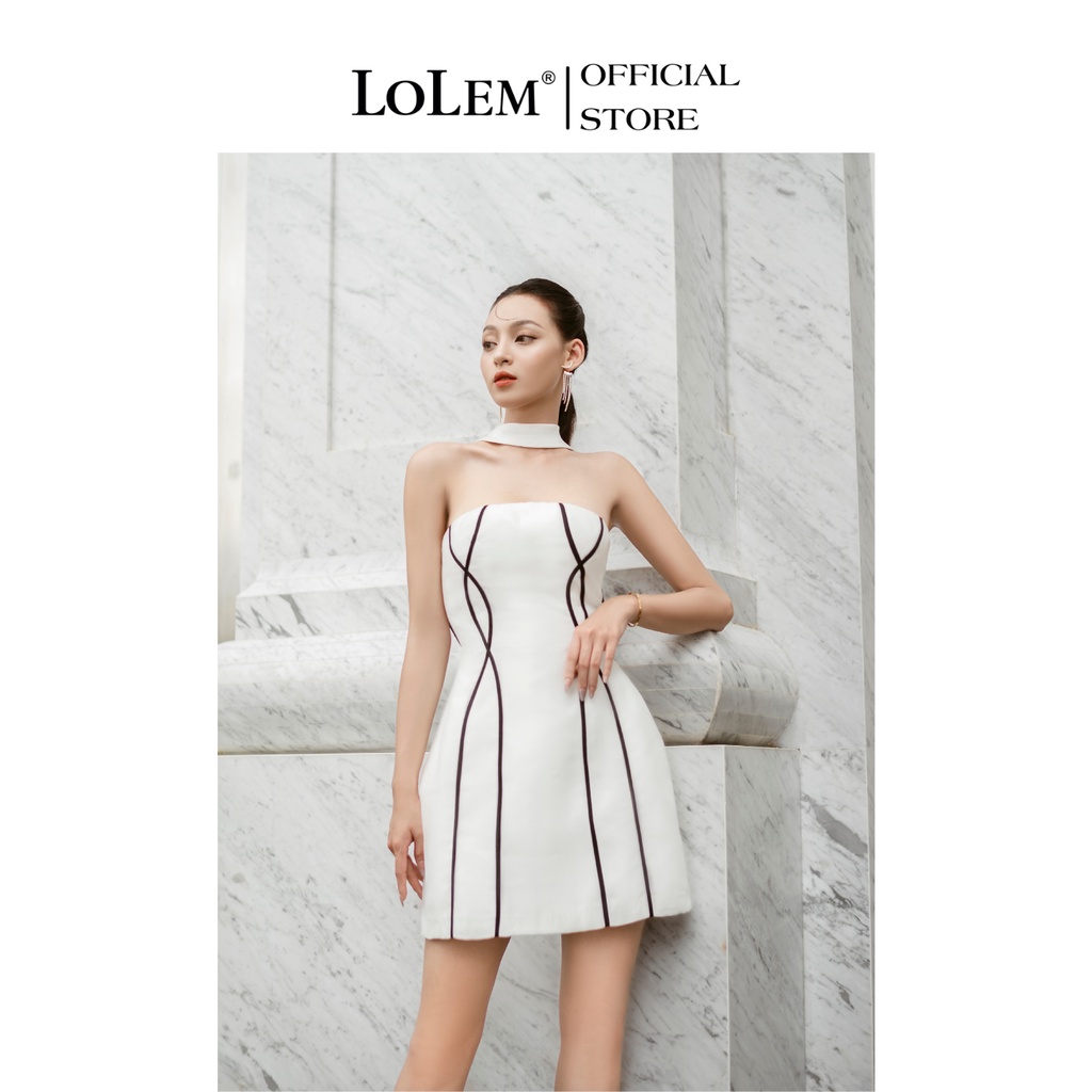 Đầm xòe cúp ngực LOLEM DX322 phối viền dọc thân vải tafta xước mềm mịn giữ form tốt