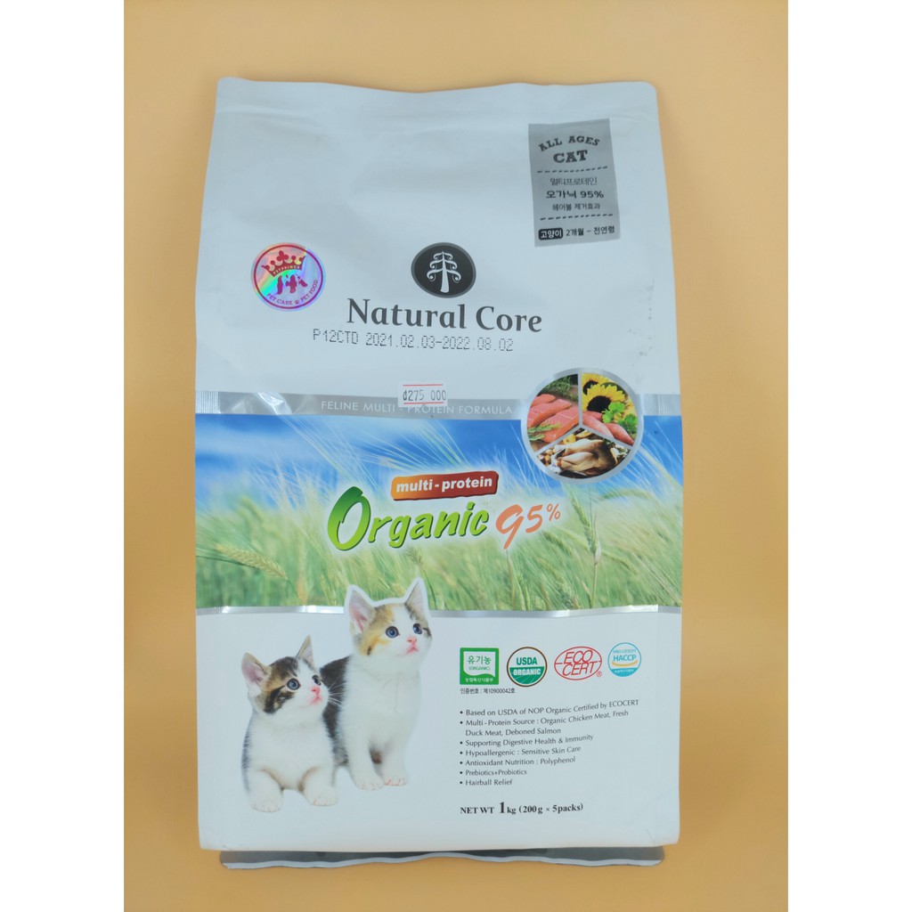 Thức ăn cho mèo giàu đạm hạt Natural Core multi-protein Organic 95% 1kg
