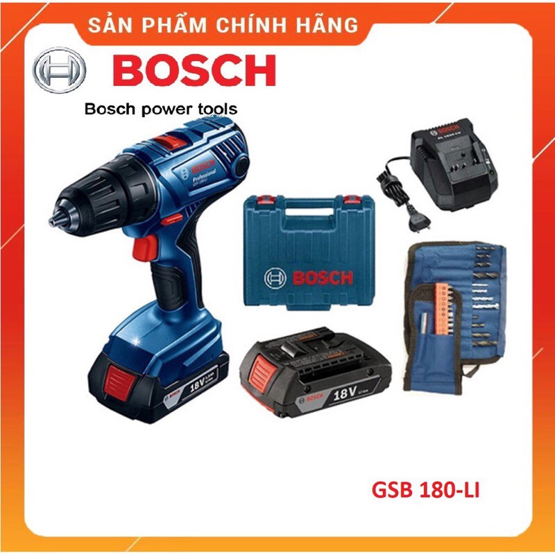 Máy khoan động lực dùng pin Bosch GSB 180-LI (kèm phụ kiện)