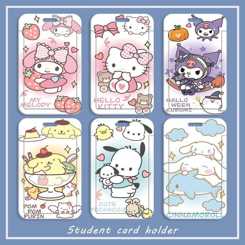 ⭐ iLado ⭐  Thẻ dây đeo thẻ sinh dễ thương Sanrio Hello Kitty Kuromi bọc căn cước thẻ hoc thẻ đi làm viên Vỏ bảo vệ bao đựng thẻ học sinh phù hiệu học sinh dây đeo bảng tên dây đeo bảng tên đồ dùng học sinh