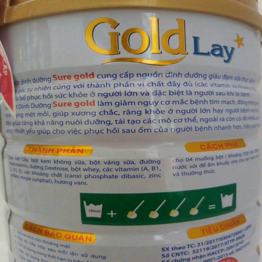 Sữa Goldlay Sure Gold dinh dưỡng đặc biệt dành cho người cần phục hồi sức khỏe và sau phẫu thuật