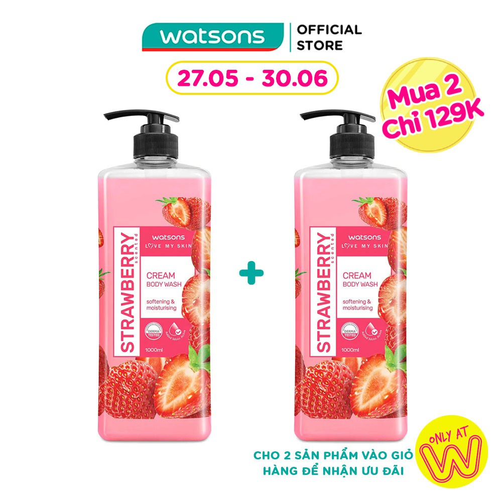 Kem Tắm Watsons Love My Skin Strawberry Scented Cream Body Wash Dâu Tây Ngọt Ngào 1000ml