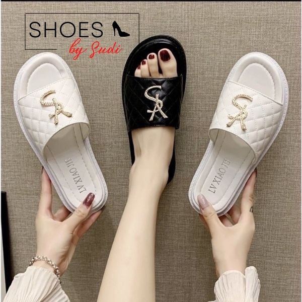 Dép bánh mì cao 3p SUDI - LE009-AHD có đệm êm chân có quai đính biểu tượng Y-S dễ phối đồ đi chơi, đi biển...