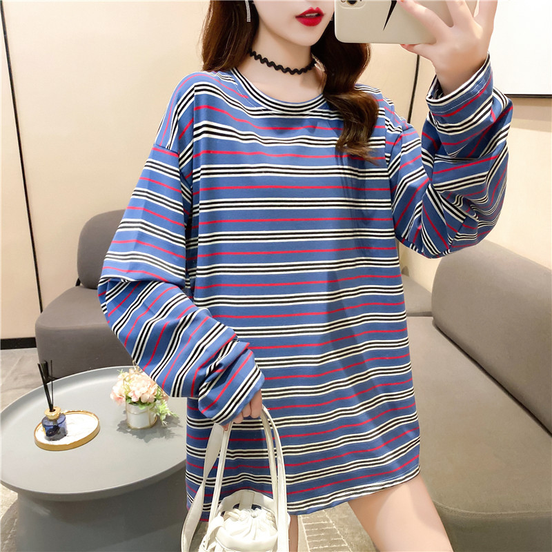 2020 spring and autumn Clothes new outer wear loose striped long-sleeved t-shirt women Tops and Blouse
