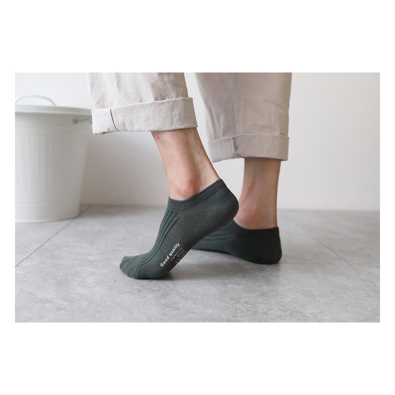 Tất Cổ thấp nam Màu trơn Cotton Vớ gân trơn nam cổ ngắn Thu Đông