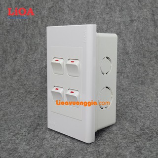 Combo 4 công tắc điện 1 chiều + mặt lỗ vuông LiOA - Lắp âm tường
