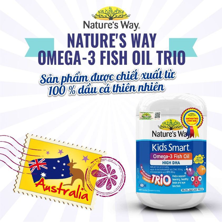 Nature's Way Kids Smart Omega 3 Fish Oil High DHA - Kẹo Dẻo Dầu Cá Dành Cho Trẻ Nhỏ - Hộp 60 Viên