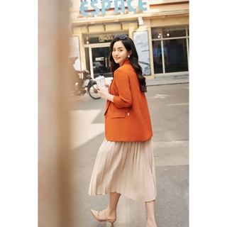 LALYA_Áo Blazer cổ sam basic - Cam